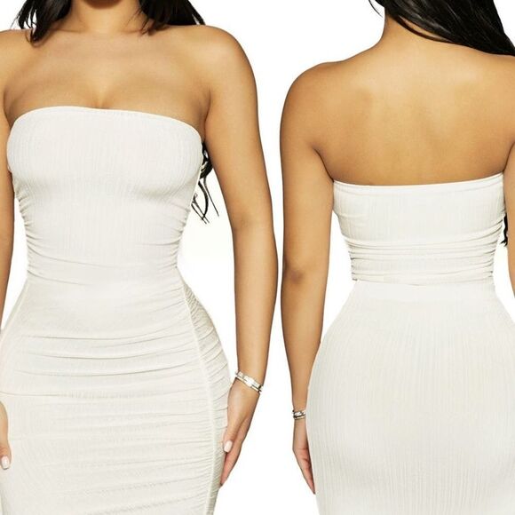 Naked Wardrobe Stretchy The Tube Crop Top Off White XL (fits L better) NWT - Picture 1 of 7